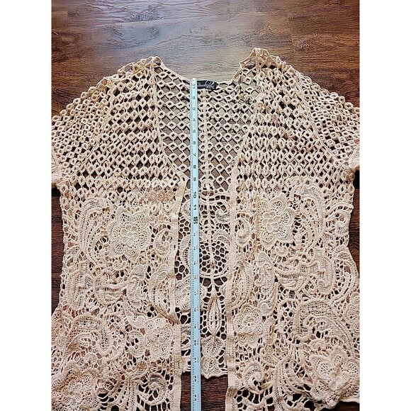 Crochet Cardigan Questions By Say What Pink V-Neck Button Front Womens Small - Picture 5 of 10